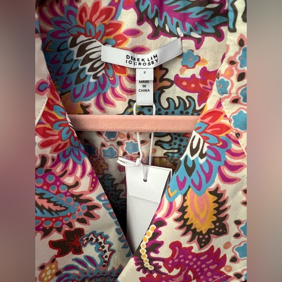 New DEREK LAM 10 CROSBY Paisley Mini Shirtdress In Coral Multi Size 2 - Picture 10 of 14